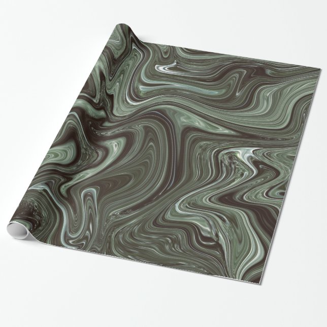Retro Dark Green Marble Wrapping Paper (Unrolled)
