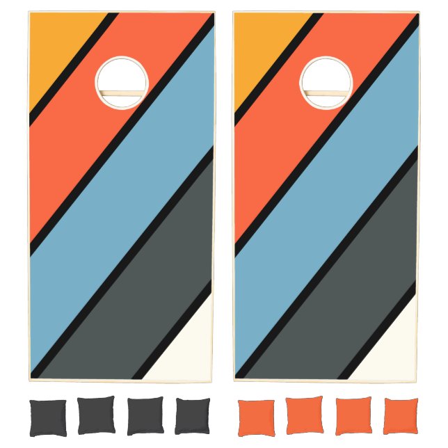 Retro Dark Rainbow Bold Striped Cornhole Set (Set)