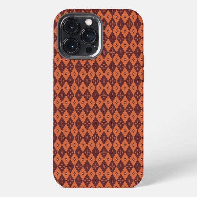 retro dark red compass rhombic pattern iphone case (Back)