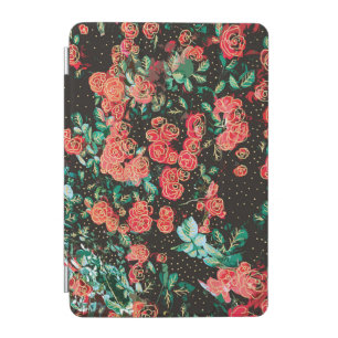 Retro Dark Red Roses Polka Dot Floral Pattern iPad Mini Cover