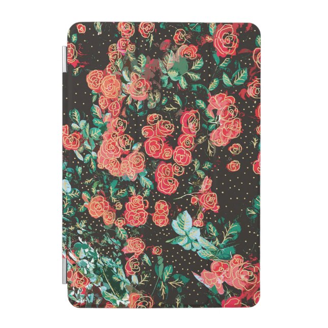 Retro Dark Red Roses Polka Dot Floral Pattern iPad Mini Cover (Front)