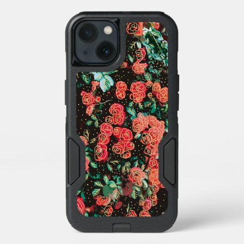 Retro Dark Red Roses Polka Dot Floral Pattern iPhone 13 Case