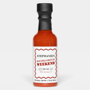 Retro Dark Red Wavy Border Bachelorette Weekend Hot Sauces