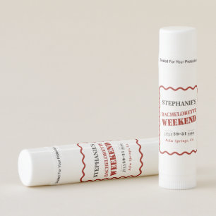 Retro Dark Red Wavy Border Bachelorette Weekend Lip Balm
