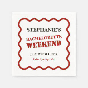 Retro Dark Red Wavy Border Bachelorette Weekend Napkins