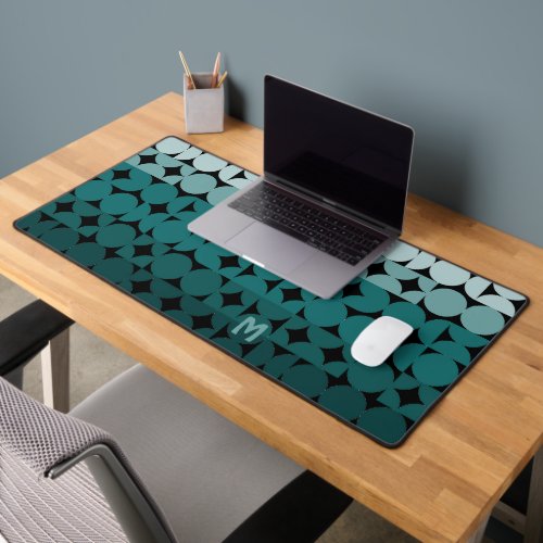 Retro Dark Teal Blue Green Black Pop Art Pattern Desk Mat