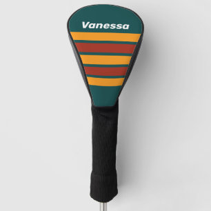 Retro Dark Teal Splash Across Striping with Name Golf Head Cover