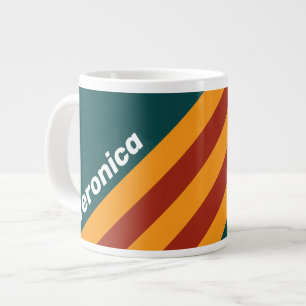 Retro Dark Teal Splash Stripes with Name Giant Coffee Mug