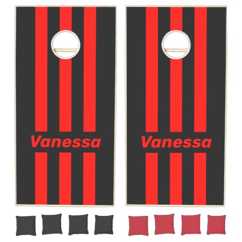 Retro Dark Three Pin Striped with Name Cornhole Set