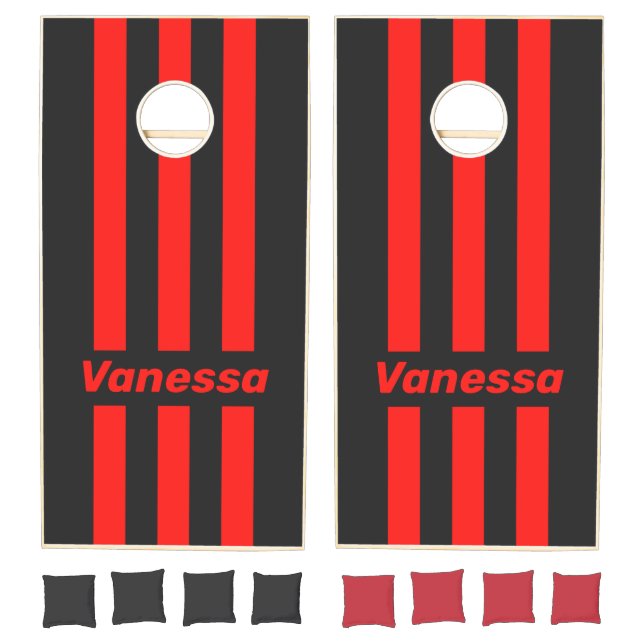 Retro Dark Three Pin Striped with Name Cornhole Set (Set)