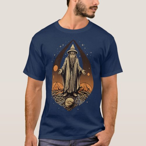 Retro Dark Wizard Vintage Fantasy illustration T_Shirt