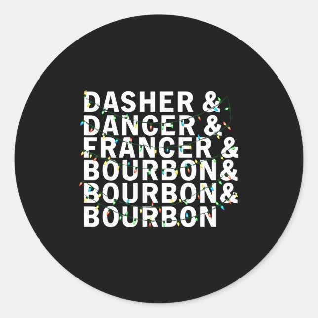 Retro Dasher Dancer Prancer Bourbon Christmas Funn Classic Round Sticker (Front)