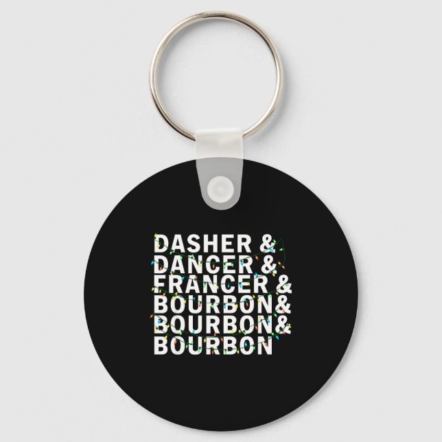 Retro Dasher Dancer Prancer Bourbon Christmas Funn Keychain (Front)