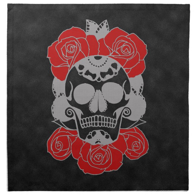 Retro Day of the Dead Grunge Sugar Skull Cloth Napkin (Front)