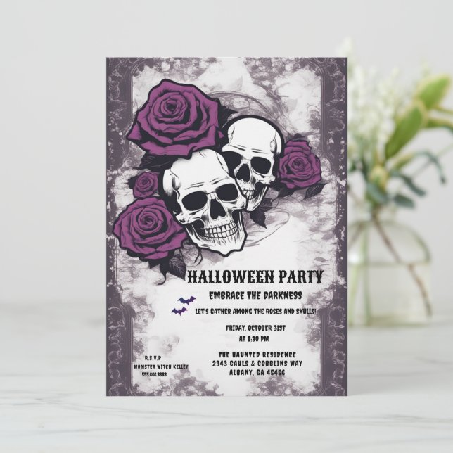 Retro Day of the Dead & Haunting Halloween Party Invitation (Standing Front)