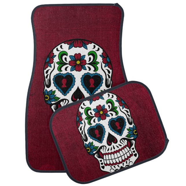 Retro Day of the Dead Sugar Skull Car Floor Mat (Set)