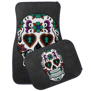Retro Day of the Dead Sugar Skull Car Mat