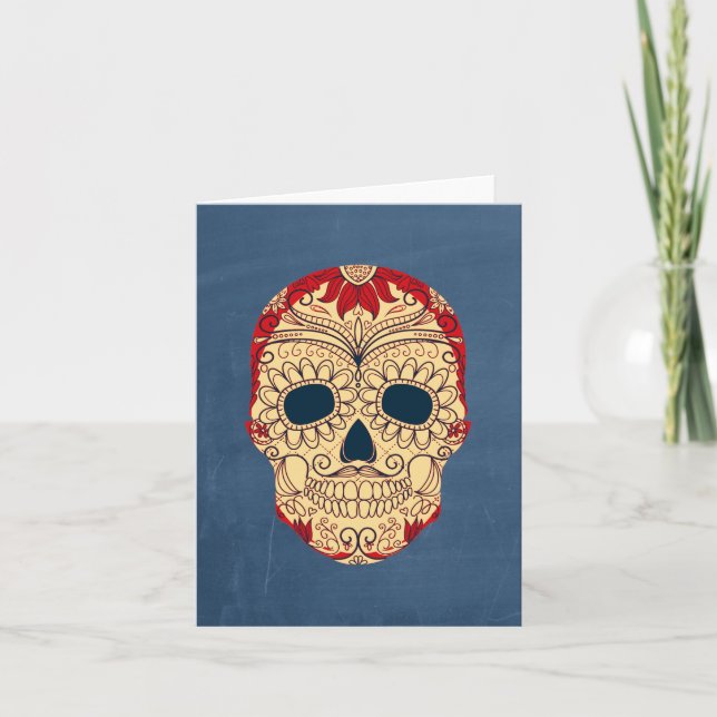 Retro Day of the Dead Sugar Skull Card (Front)