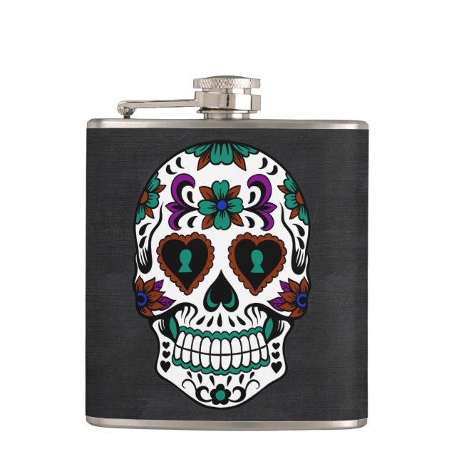 Retro Day of the Dead Sugar Skull Flask (Front)