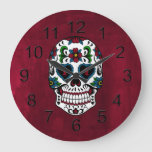 Retro Day Of The Dead Sugar Skull Large Clock at Zazzle
