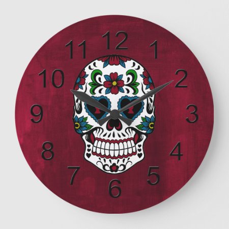 Retro Day Of The Dead Sugar Skull Large Clock