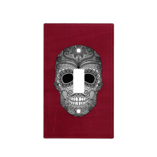 Retro Day of the Dead Sugar Skull on Red Light Switch Cover