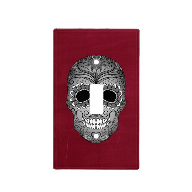 Retro Day of the Dead Sugar Skull on Red Light Switch Cover (Front)