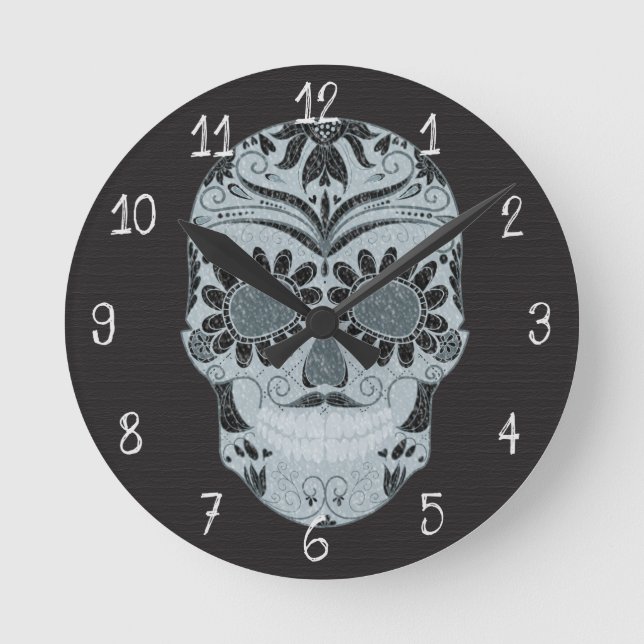 Retro Day of the Dead Sugar Skull Round Clock (Front)
