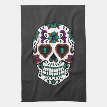 Retro Day Of The Dead Sugar Skull Towel by Funky_Skull at Zazzle