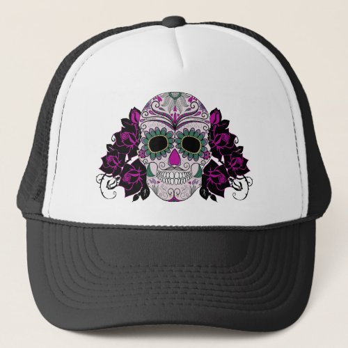 Retro Day of the Dead Sugar Skull Trucker Hat