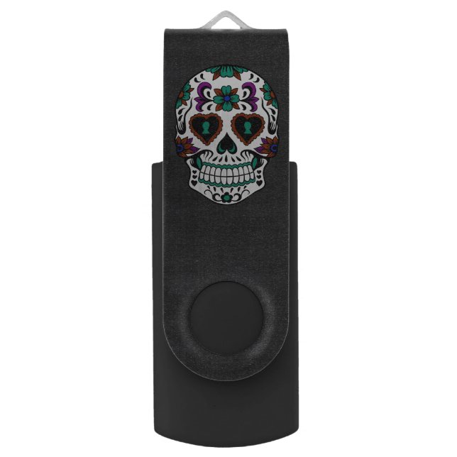 Retro Day of the Dead Sugar Skull USB Flash Drive (Front Vertical)