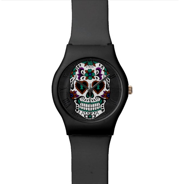 Retro Day of the Dead Sugar Skull Watch (Close Up)