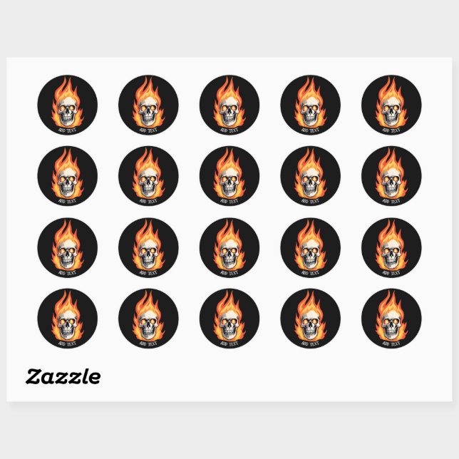 Retro Dead Burning skeleton Skull in Fire DIY Name Classic Round Sticker (Sheet)