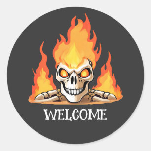 Retro Dead Burning skeleton Skull in Fire DIY Name Classic Round Sticker