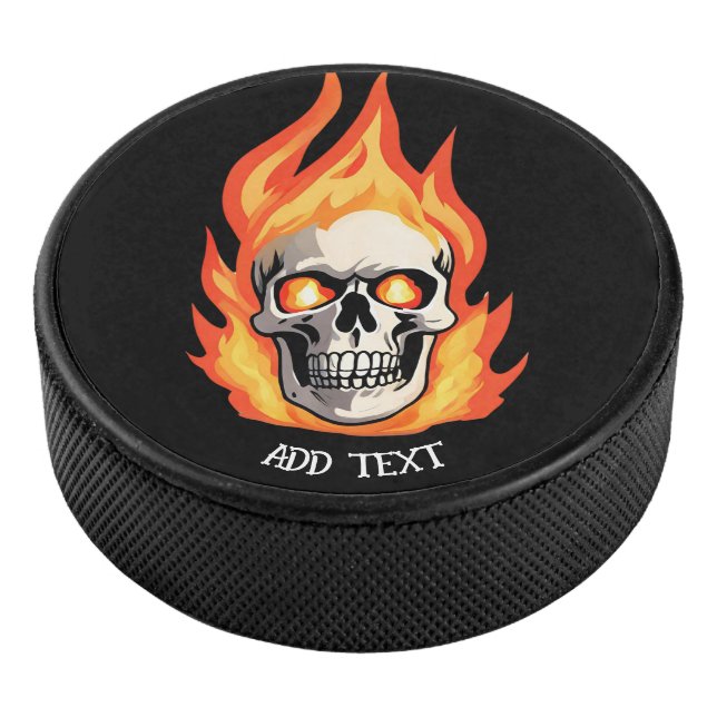 Retro Dead Burning skeleton Skull in Fire DIY Name Hockey Puck (3/4)