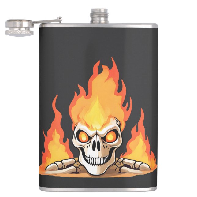 Retro Dead Burning skeleton Skull in Fire  Flask (Opened)
