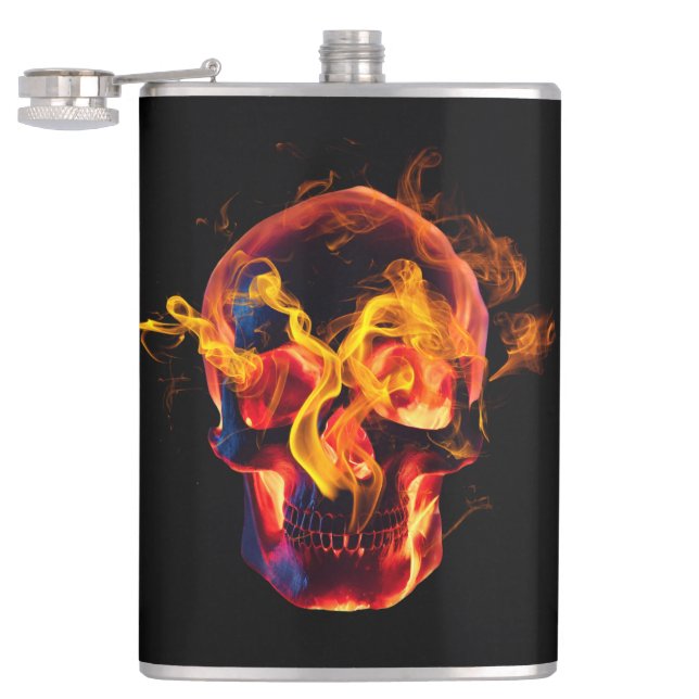  Retro Dead Burning skeleton Skull in Fire  Flask (Opened)