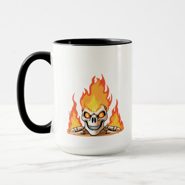 Retro Dead Burning skeleton Skull in Fire  Mug (Left)