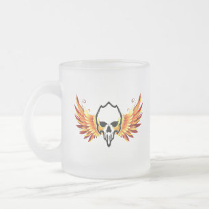  Retro Dead Burning skeleton Skull in wing Fire  Frosted Glass Coffee Mug
