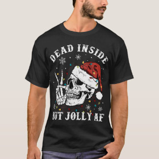 Retro Dead Inside But Jolly Af Skeleton Christmas T-Shirt