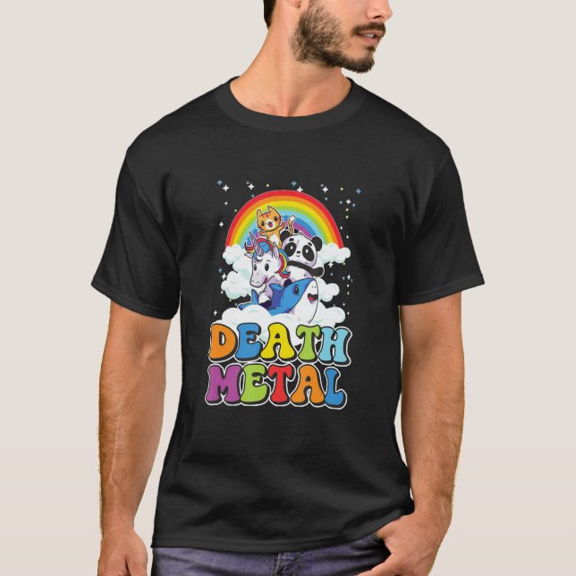 Retro Death Metal Cat Rainbow T-Shirt (Front)