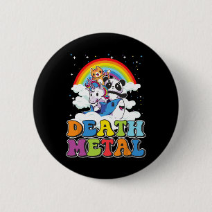 Retro Death Metal Cat Rainbow Unicorn Funny Heavy  Button
