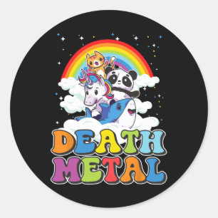 Retro Death Metal Cat Rainbow Unicorn Funny Heavy Classic Round Sticker