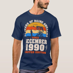 Retro December 1990 32 Year Old Fishing Lover 32nd T-Shirt