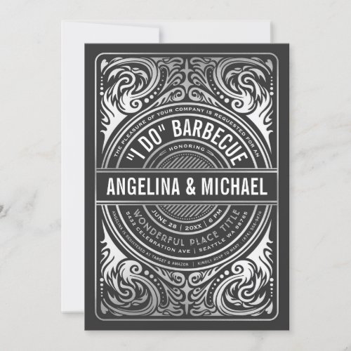 Retro Deco I Do BBQ Invitations Black White Silver