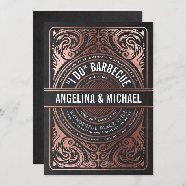 Retro Deco I Do BBQ Invitations Rose Gold Foil (Front/Back)
