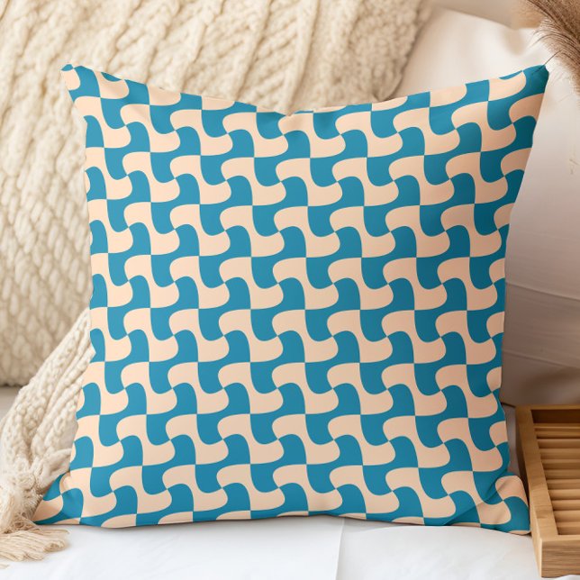 Retro Decorative Blue, Peach Geometric Pattern Throw Pillow (Creator Uploaded)