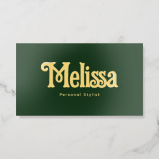 Retro Decorative Bold Minimalist Green Foil Business Cards