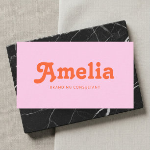 Retro Decorative Minimalist Orange Pink QR Code Business Card