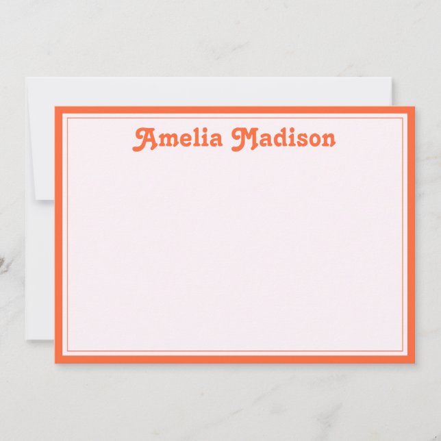 Retro Decorative Minimalist Pink Orange Note Card (Front)